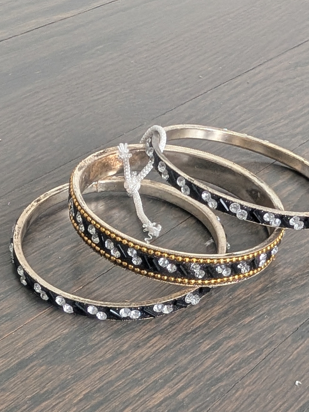 Women's Pakistani Indian Metal Bangles Set, Black/Silver/Gold - Picture 2 of 5
